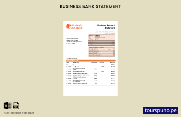listo para imprimir Bob Bank of Boroda organización bancaria estado de cuenta co